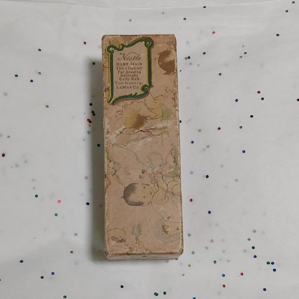 NESTLE Antique Baby Hair Treatment Box with Green Accents, New + Used Hair Pins